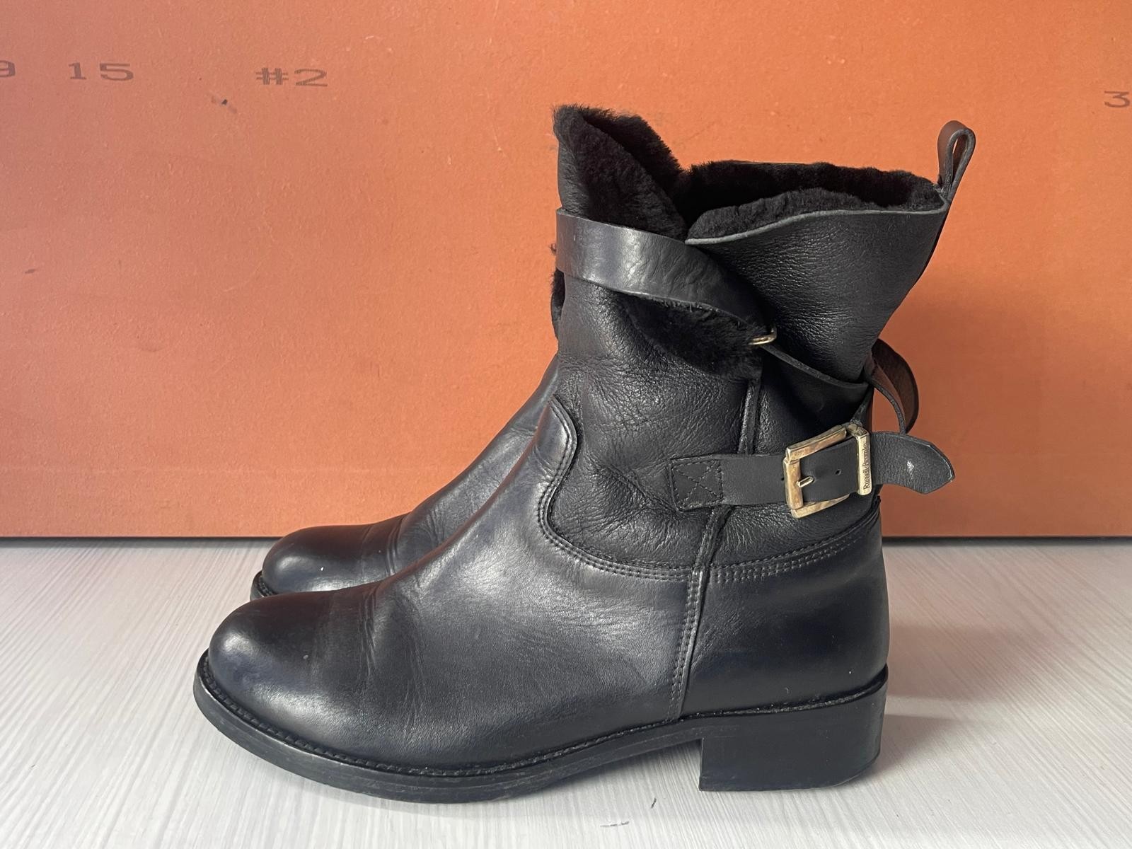 Russell & Bromley Ladies Black Leather Buckle Strap Ankle Boots.UK(5)EU(38)-A106