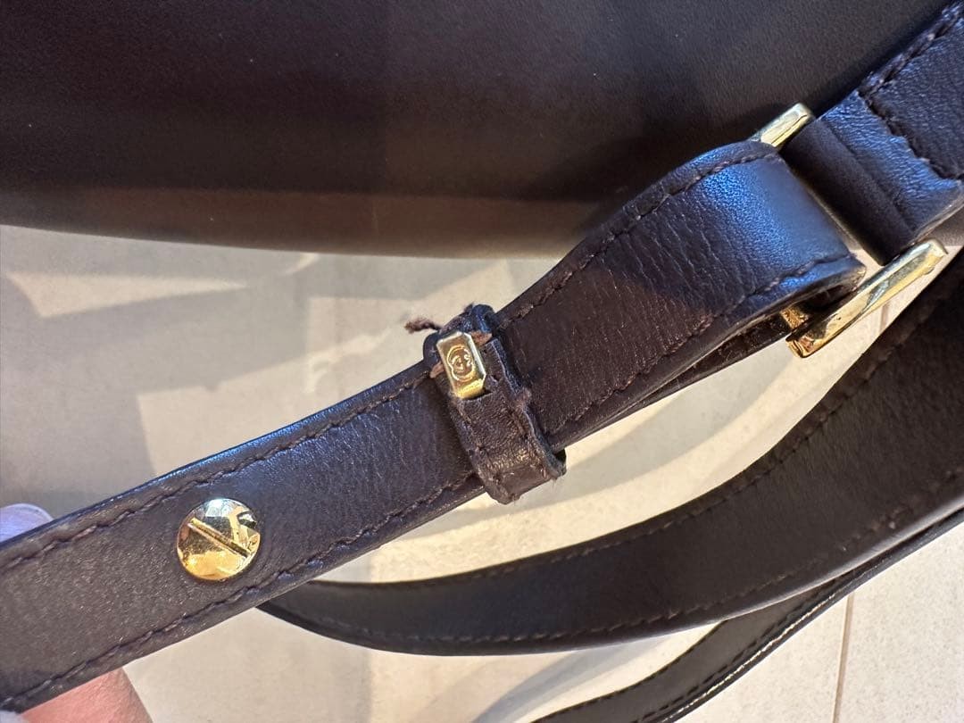 GUCCI Crossbody Shoulder Bag Leather Brown Gold Hardware Vintage Logo From Japan thumbnail 9