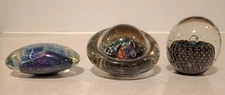 Lot Of 3 Signed Robert Eickholt Dichroic Art Glass Paperweights