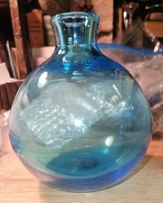 Blenko Turquoise Blue 636S Hand Blown Decanter Bottle  8”