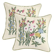 Embroidery Floral Pattern Throw Pillow Covers 18x18 18" x 18" Pack of 2 Pink