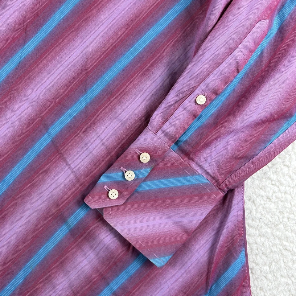 Ben Sherman Dress Shirt Mens Large Pink Stripe Regular Fit Cotton Long Sleeve - Image 3 of 4