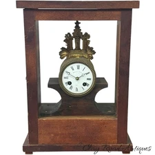 Antique Bronze Samuel Marti cased French clock 1880s ornate glass door bracket