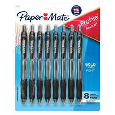 Paper Mate Profile Retractable Ballpoint Pens, 1.4 mm Bold Point, Black, 8 Count
