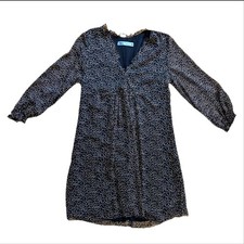 Zara V Neck Ruffle Hem Long Sleeve Chiffon Retro Pin Up Polka Dot Dress