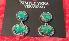 Simply Vera Wang Sparkle Dangle Earrings Pierced Green Cut Gem Holiday Party