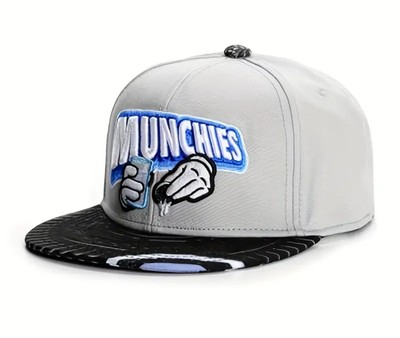 New Munchies Snapback Flat Brim Embroidered Hat * Lt Gray 