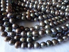 15 1/4" Str Freshwater Pearls 5-6mm Long Potato Dk Peacock SD 25 DNG