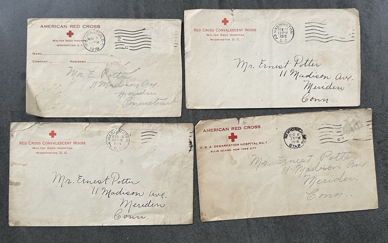 Lot 4 Original WWI American Red Cross military hospital envelopes World War I