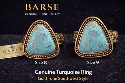 Barse Genuine Turquoise Ring Gold Tone Southwestern Style Size 8 or 9 NWT