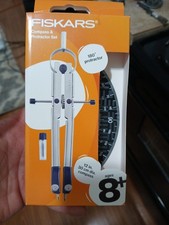 Fiskars Metal Protractor  12" 180 Locking Compass Set NEW Incl. Lead Refills