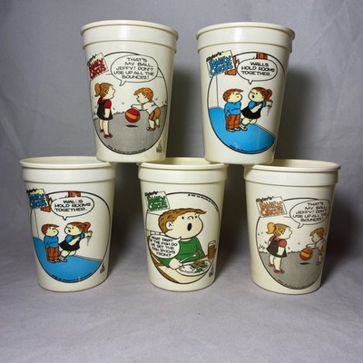 1985 Wyler s Family Circus Plastic Cups 12 oz Set of 6 Bil Keane VTG