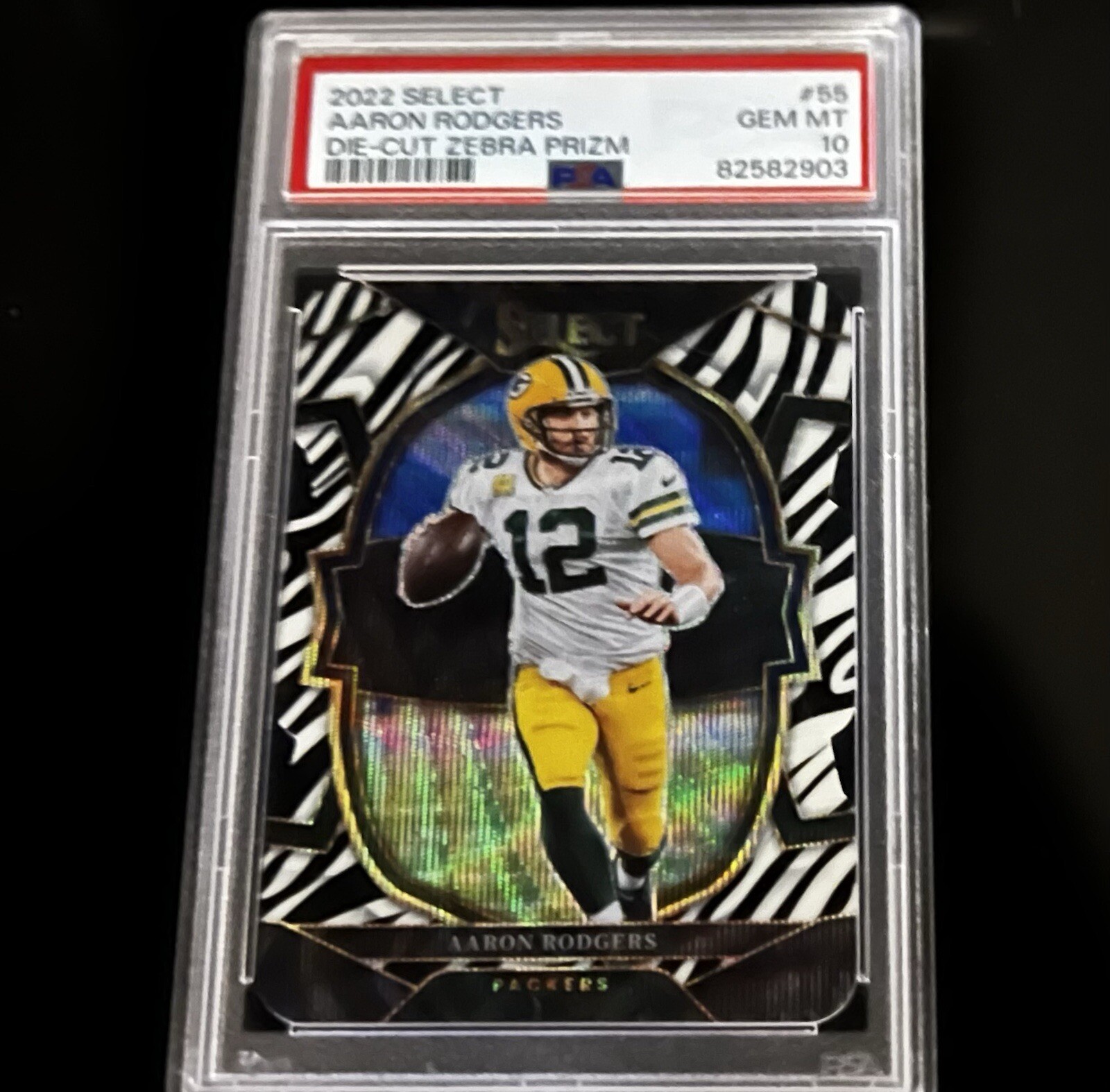 2022 Panini Select - Premier Level Zebra Prizm Die-Cut #136 Aaron Rodgers