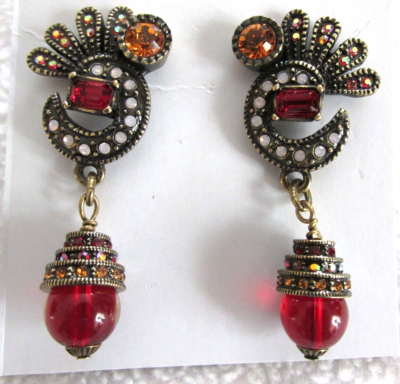 HEIDI DAUS Red Swarovski Crystal Drop Pierced Earrings NWOT