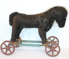 Antique Felt Pull Horse On Wheels 1900-1930 Steiff Toys