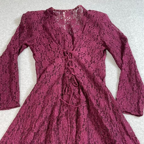 Vintage All That Jazz Dress Woman M Red Lace Sheer Duster Fairy Whimsy Goth Y2K - Picture 10 of 14