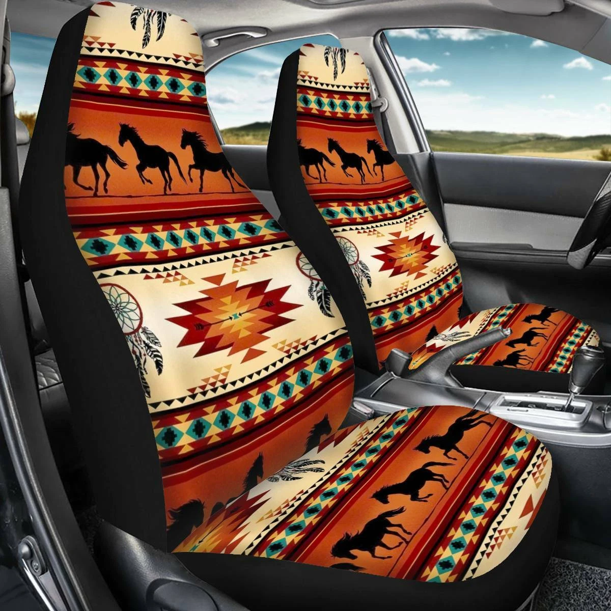 2 Pack New Car Seat Covers Native Indian Horse Printed Front Seats Cover  Set | eBay
