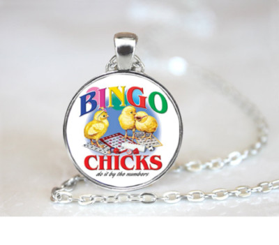 BINGO GAME BET GAMBLE pendant 20'' Sterling Silver 925 necklace gold box female