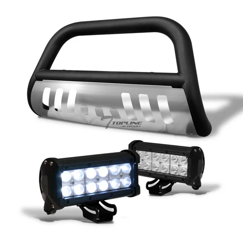 Topline 746756394122 Bull Bar Guard - Matte Black/aluminum With 36w LED Lights