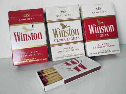 Lot de 3 paquets de cigarettes vides Winston + 1 boîte d'allumettes - Photo 1/3