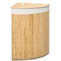 Homcom Beige 55L Bamboo Corner Storage Removable Lining Laundry Hamper Basket