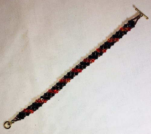 Women's Handmade Woven Bracelet using Black & Orange Swarovski crystals USA NEW - Picture 7 of 8
