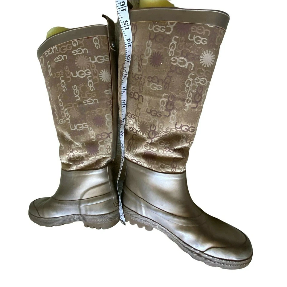 Ugg Rain Boots Women's Sz 7 5700 Gold Rubber Textile Round Toe Knee High Damaged - Image 4 of 4