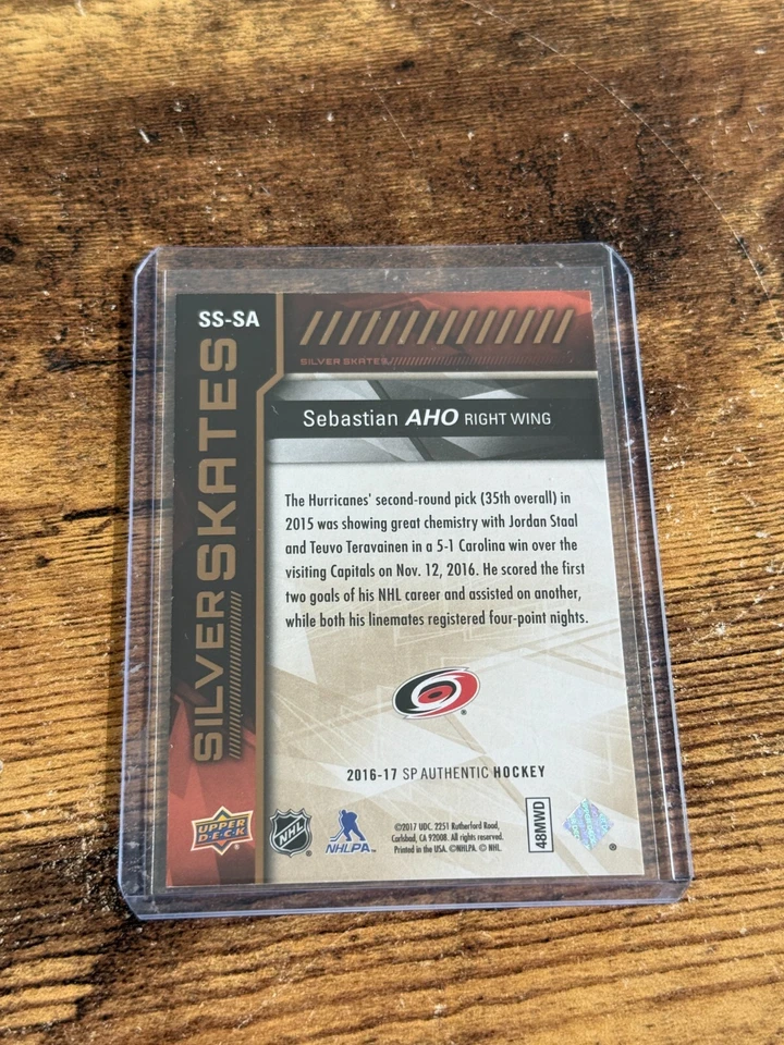 2016-17 SP Authentic Silver Skates Gold /99 Sebastian Aho #SS-SA Rookie RC - Image 2 of 2