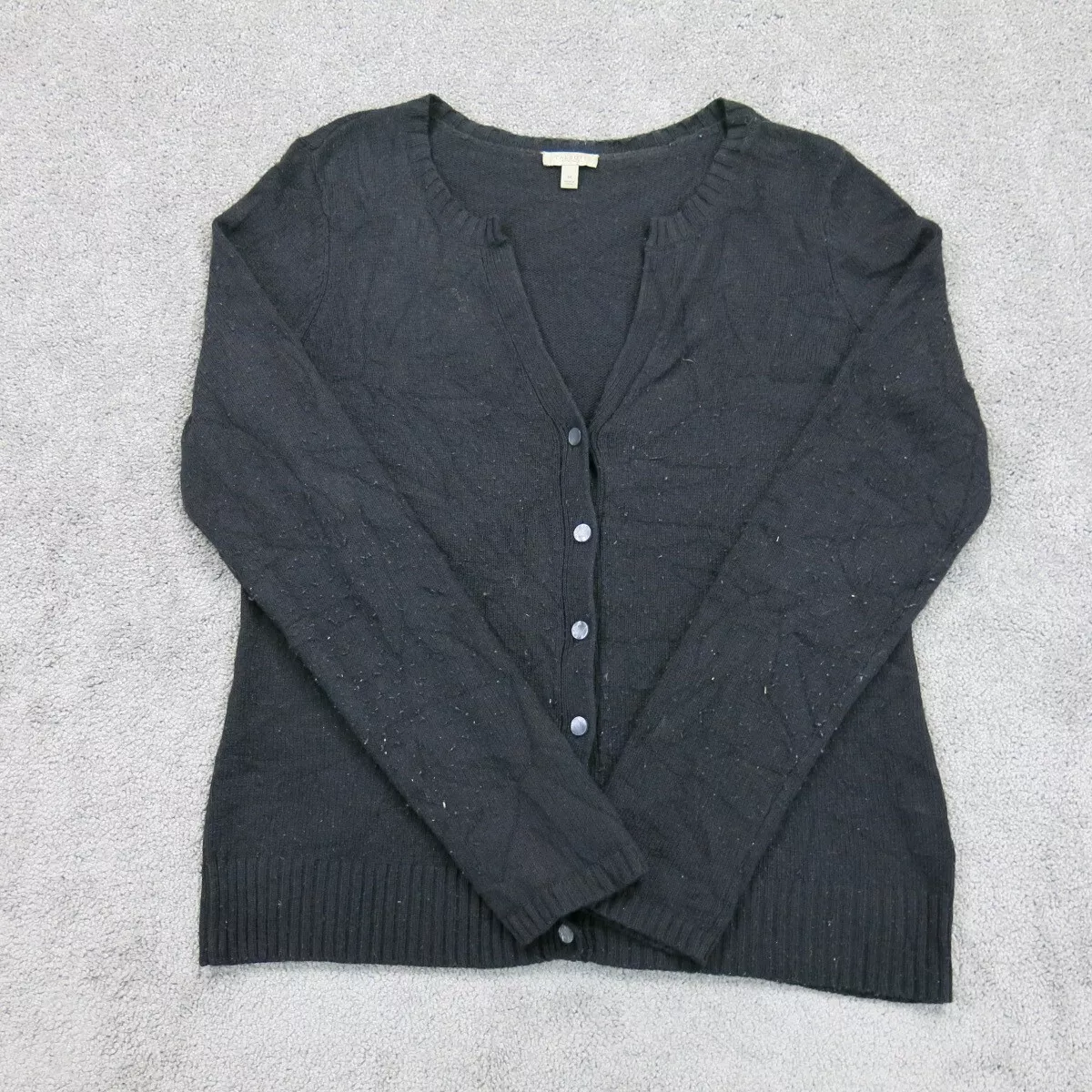 Talbots Womens Cardigan Sweater Front Button Long Sleeve Black