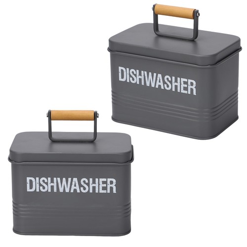Dishwasher Tablet Storage Box Tin Metal Steel Laundry Kitchen Container Powder - Picture 7 of 7