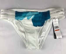 Carmen Marc Valvo Strappy Bikini Bottom White Peacock Teal XS NWT