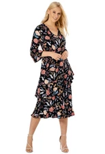  Womens Ladies Multi Floral Asymmetric Layer Ruffle Midi Dress