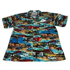 Hawaiian Shirt Vintage Autos Graphic All Over Print Mens Large Cotton Blend Car