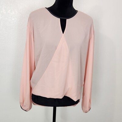 Cache Pink/Peach Polyester 3/4 Sleeve Collarless Pullover Shirt Top Blouse Sz S