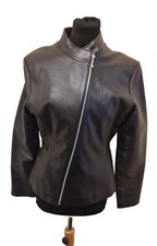 Soon Ladies Real Leather Black Jacket With Belt, Size Uk 12, Eu 40, Us 8.