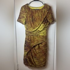 Halston Heritage Gold Brown Multiwrap Short Sleeve Mini Cocktail Dress Size 10