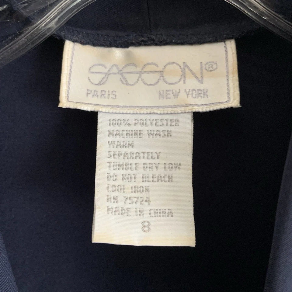 VTG Sasson Paris New York Woman's Navy Blue Pleated Chest LS Blouse Top Sz 8 - Image 2 of 4