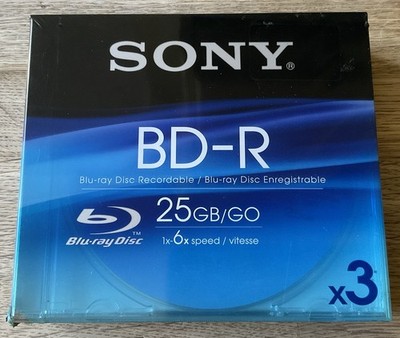Sony Blu-ray BD-R 25GB 6x Speed Recordable Disc 3er Pack Jewel Case - NEU & VERSIEGELT