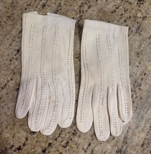 Vintage Womens Size XS Off-White Suede Short Formal Gloves Cross Stitch Stripe