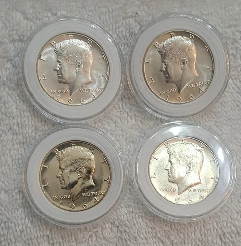 1964 Kennedy Half Dollar 50C Silver Uncirculated Lot of 4 Coins