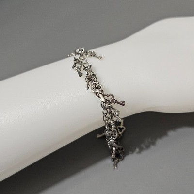 Key Charms Bracelet Chain Link Letter B Silvertone Toggle Clasp 8''