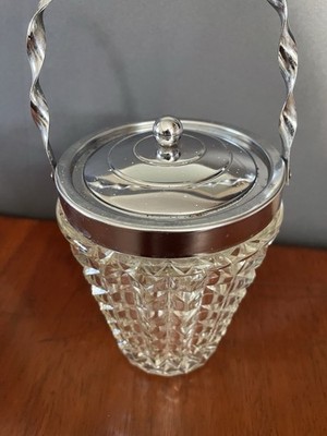 Vintage Pressglas Keksdose Chrom Deckel & Gerste Drehgriff Retro Glas