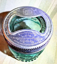 Tarro de coleccionista Presto Mason media pinta bola azul ~ antiguo anillo de pajarita tapa de vidrio