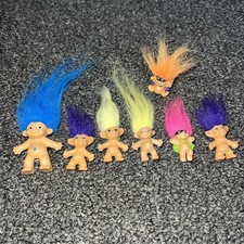 Vtg Lot of 7 Mini Troll Dolls w/ Jewels Masked Ring Troll Mixed