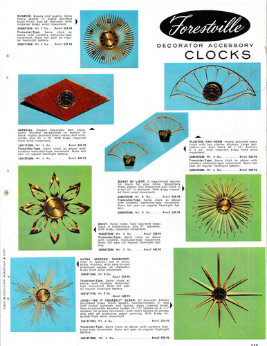 FORESTVILLE DECORATOR ACCESSORY CLOCK Transistor-Type Movement SUNBURST 1960 ads