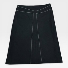 BCBG Max Azria Black A-Line Skirt Contrast Stitch Career Midi Size 2