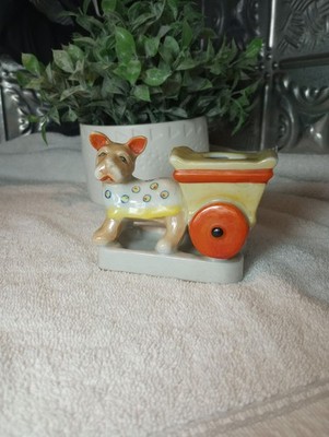 Lusterware Ceramic Scottie Westie Dog With Cart Vintage Japan Trinket Knick Knak