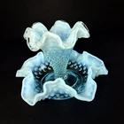 Vintage Fenton Blue Opalescent Hobnail Epergne Trumpet Vase Bowl Base