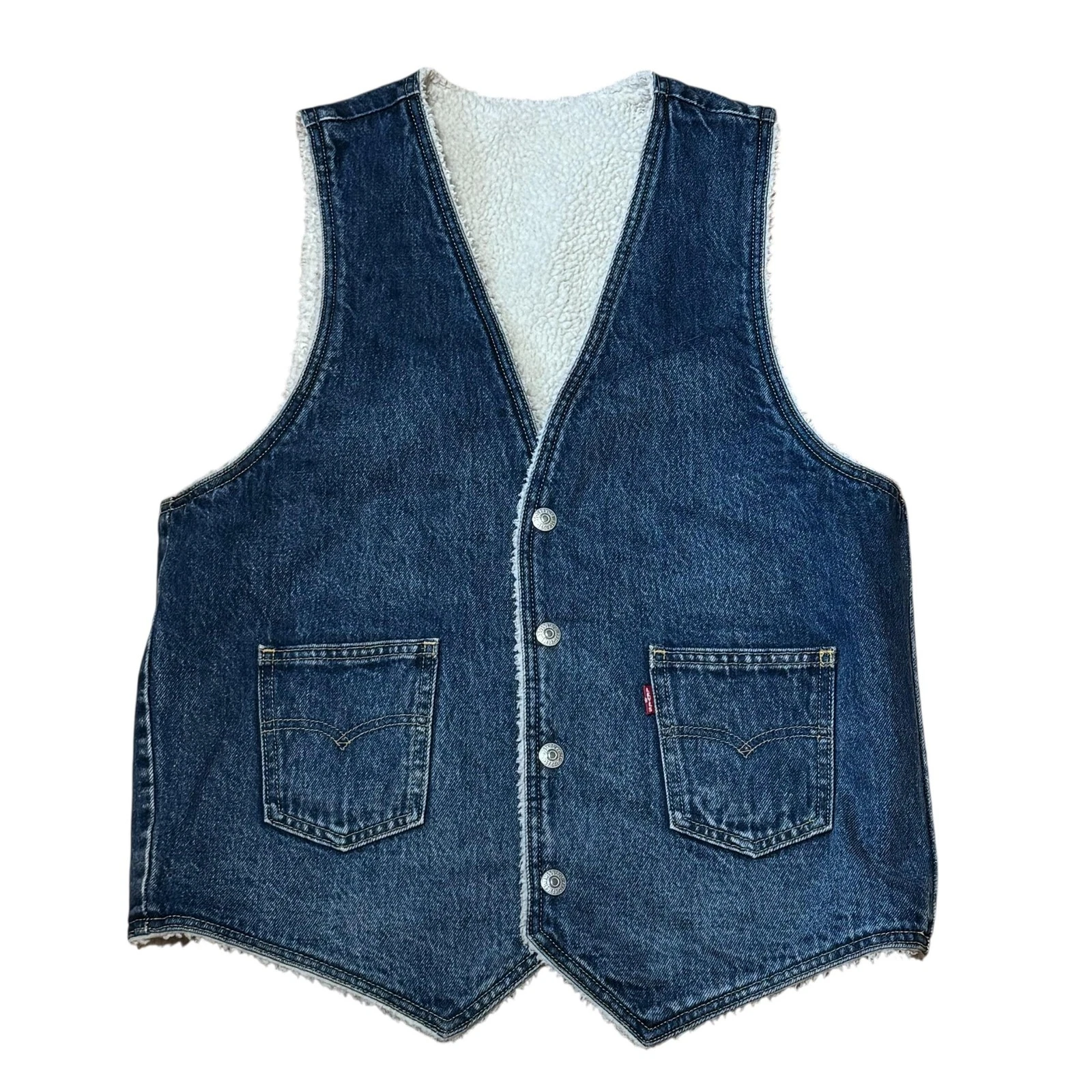 Levis Vest Mens Small Blue Denim Sherpa Lined Reversible Western Quilted
Opens in a new window or ta