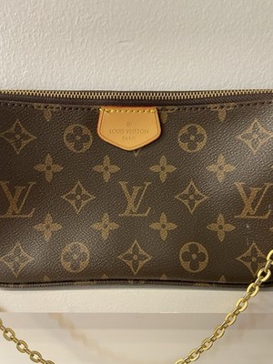 Louis Vuitton Monogram Zip Shoulder Bag Brown Gold Chain Strap